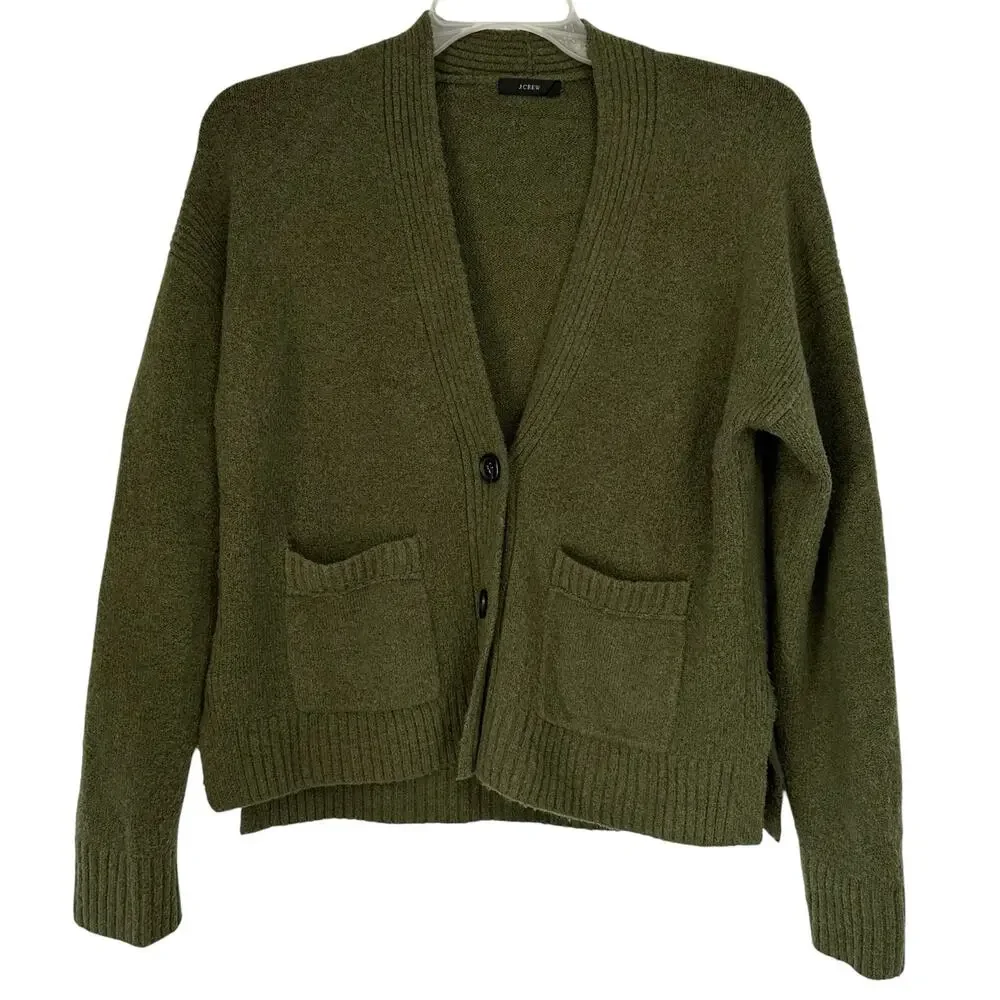 J. Crew Wool Alpaca Cropped Cardigan Sweater Loden Green AQ377 Size M